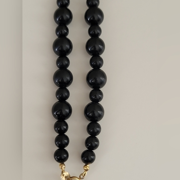 Vintage Necklace Handpainted Japan Black Purple Floral Necklace #581 - Picture 12 of 12